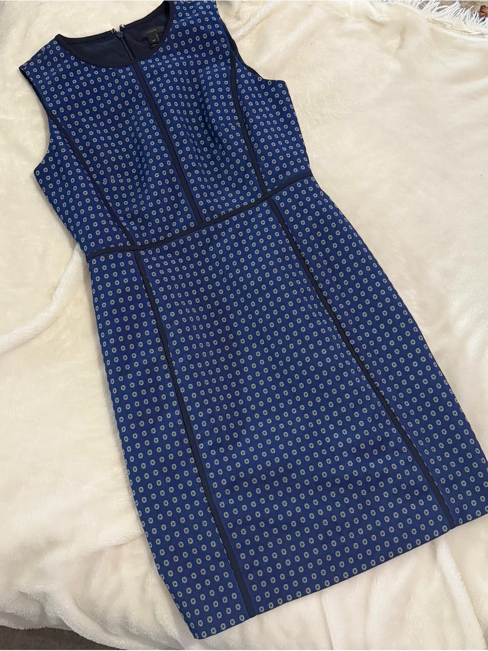J. Crew Navy Blue Sleeveless Geometric Sheath Dress